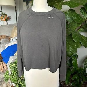 Aerie Cropped and Distressed Washed Black Sweatshirt